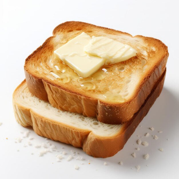 Photo buttered toast on a white background