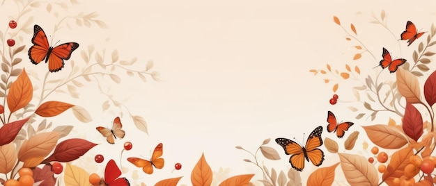 butterflies amidst autumn foliage with leaves in shades of orange red and brown