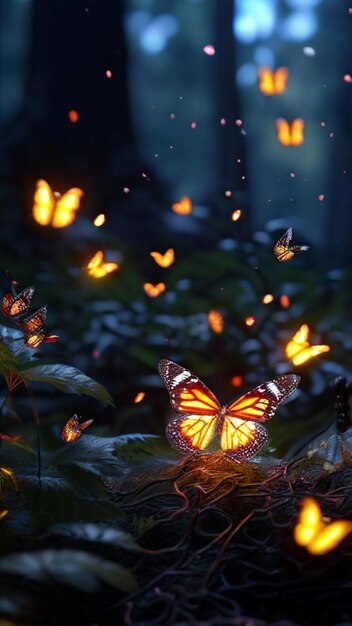 Photo butterflies are flying around in the dark