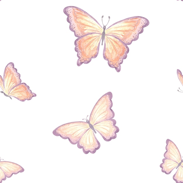 Butterflies delicate seamless pattern watercolor flying insect spring summer hand drawn illustration