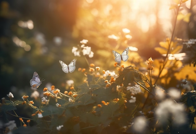 Butterflies in a field of flowers