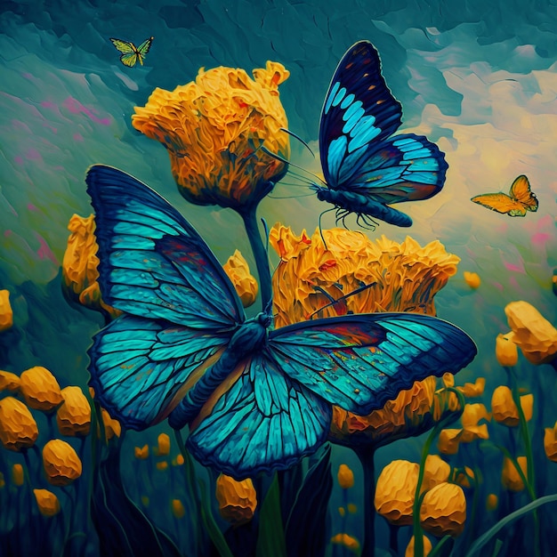 Butterflies In a Flower Field