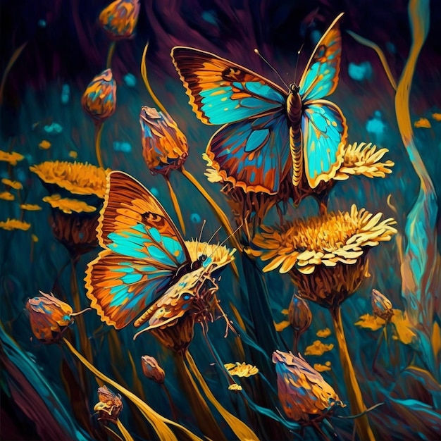 Butterflies In a Flower Field