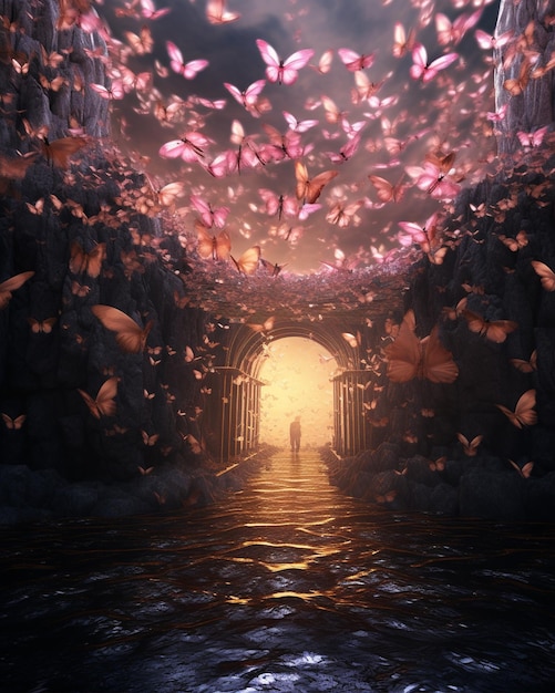 Butterflies Flying Out of Pink Tunnel