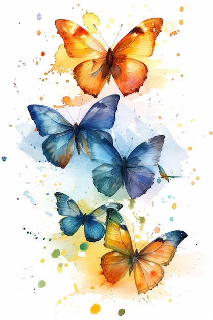 butterflies painted in watercolor on a white background generative ai