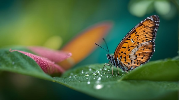 Butterflies perched on leaves captured with a macro camera