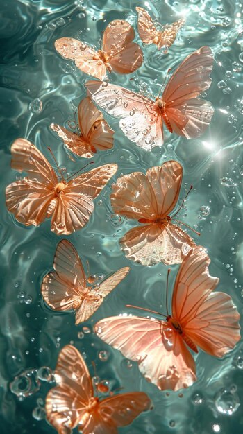 Butterflies on the surface of the water in the pool