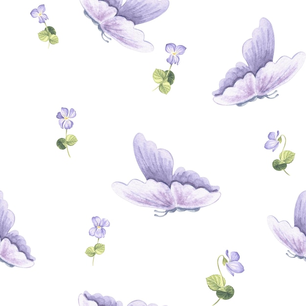 Butterflies with flowers seamless pattern watercolor flying insect spring summer hand drawn