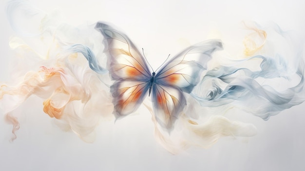 Butterfly adorned with vibrant hues gracefully emerging from a swirling tapestry of colorful smoke