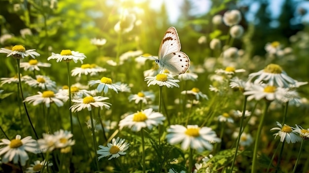 Butterfly Bliss CloseUp on Chamomile Flowers