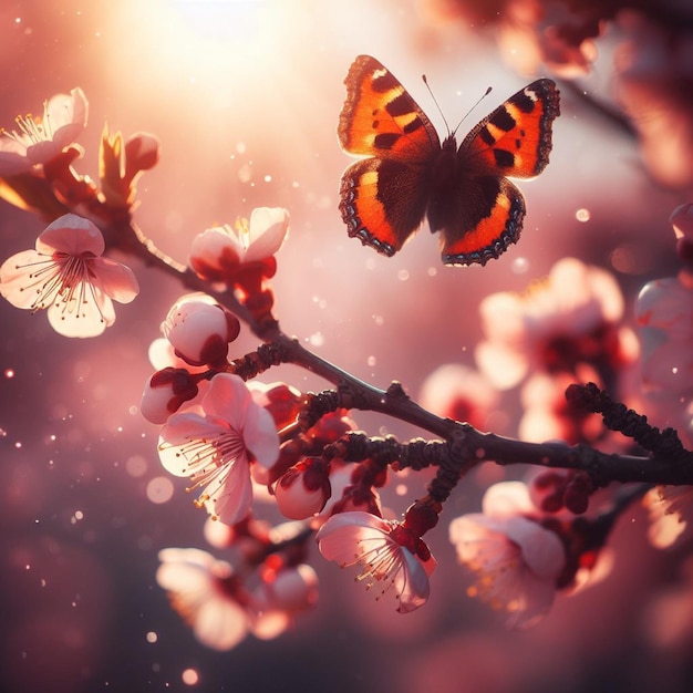 butterfly on a blooming cherry wallpaper