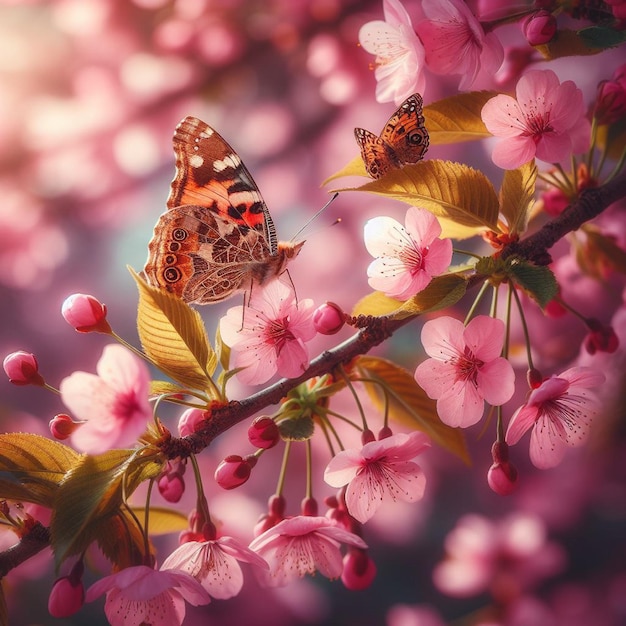 butterfly on a blooming cherry wallpaper