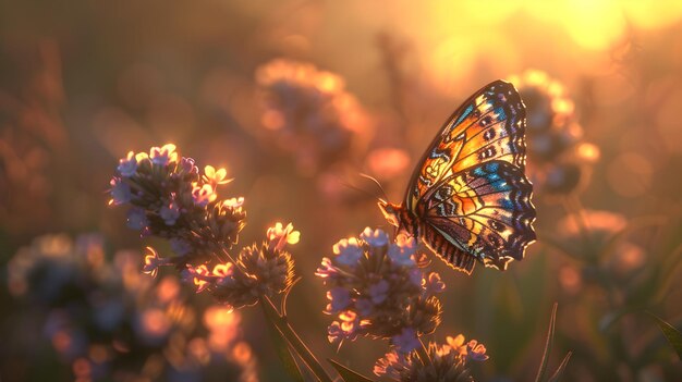 Butterfly on Blooming Flower in Golden Sunset A Harmonious Display of Natures Transient Beauty