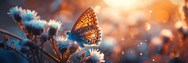 Butterfly on Blooming Flower in Golden Sunset A Harmonious Display of Natures Transient Beauty