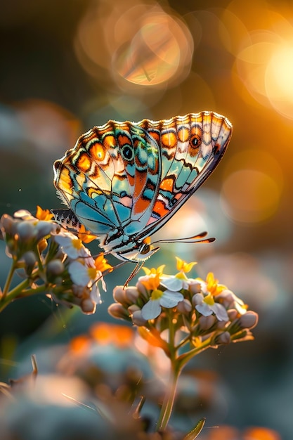 Butterfly on Blooming Flower in Golden Sunset A Harmonious Display of Natures Transient Beauty