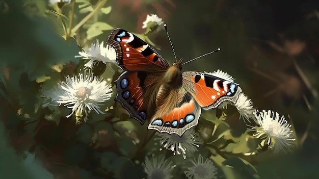 Butterfly on camomile flower closeupgenerative ai