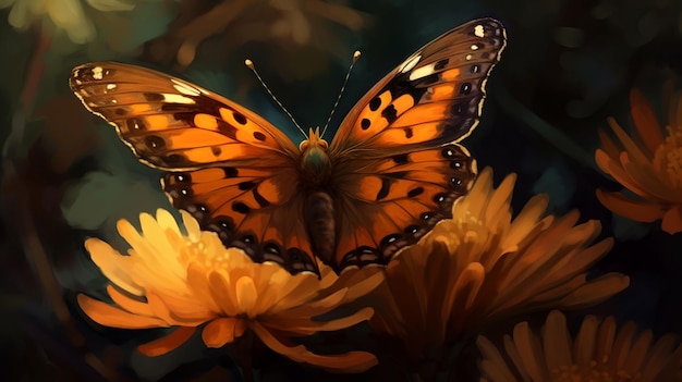 Butterfly on camomile flower closeupgenerative ai