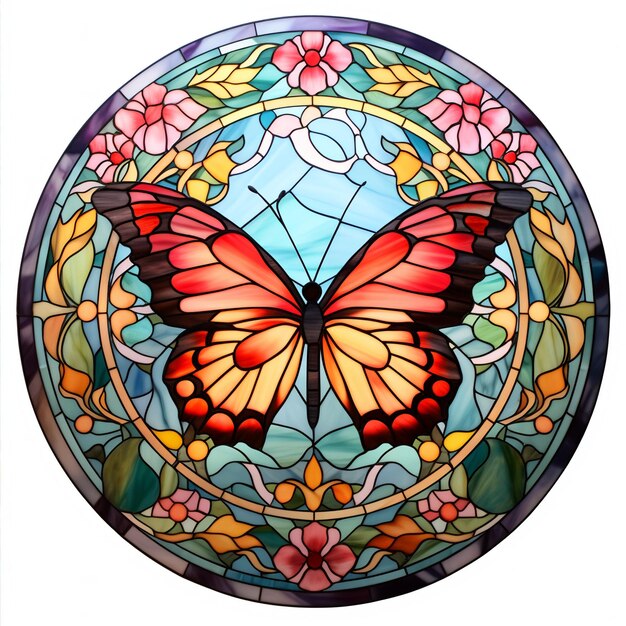 Butterfly Centered Stained Glass Window