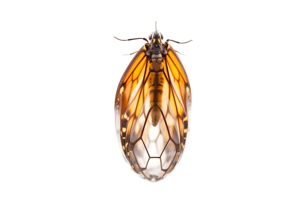 Butterfly cocoon hanging isolated on a white background