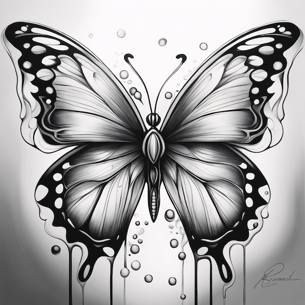 butterfly coloring page Printable quality For adults for adult children Sketch Draft Black White