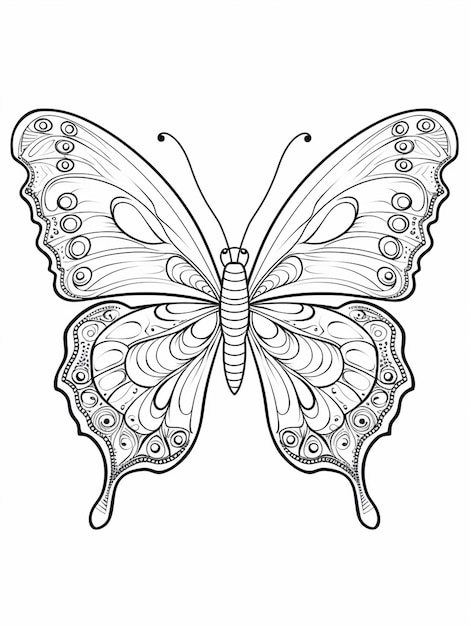 a butterfly coloring page with swirly wings generative ai