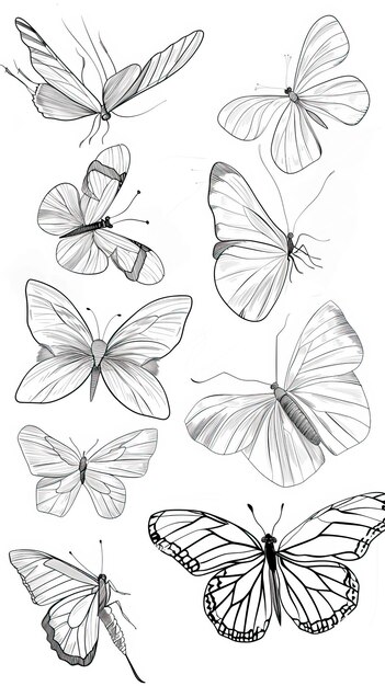 Photo butterfly continuous line drawing elements set isolated on white background ar 916 style raw job id