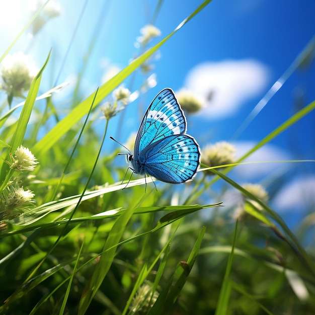 Butterfly in DisneyStyle Blue Sky and Green Grass Light