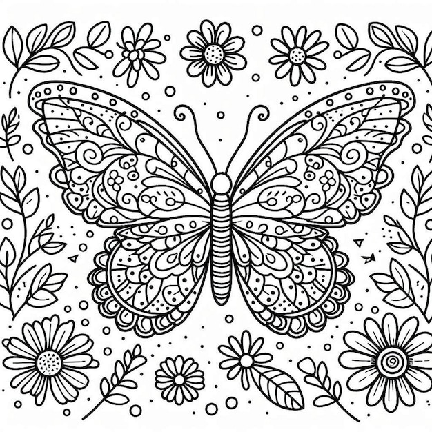 a butterfly and flower design on a white background