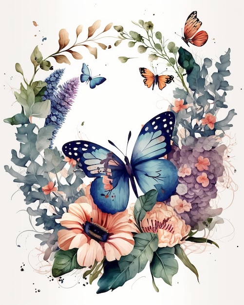 A butterfly and a flower frame with the word love on it.