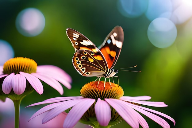 A butterfly on a flower with a blurry background