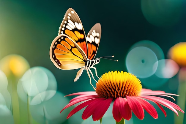 A butterfly on a flower with a blurry background