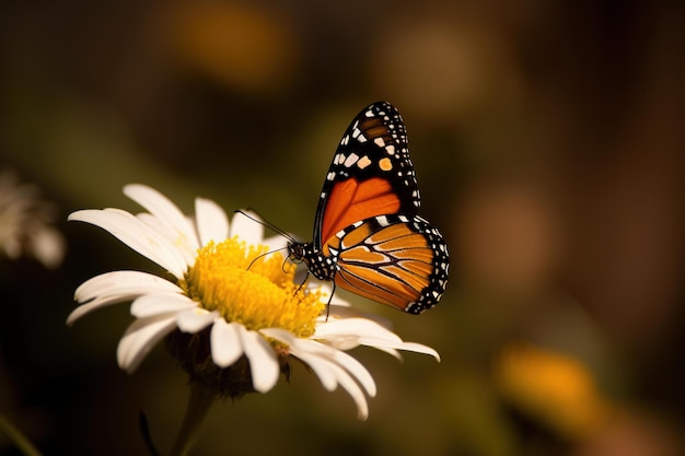 A butterfly on a flower with a dark background