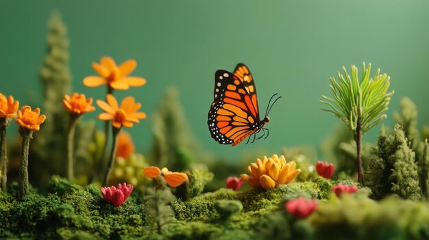 Photo butterfly flying diorama