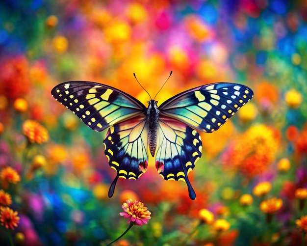 Butterfly flying over vibrant natures colorful patterns generative AI