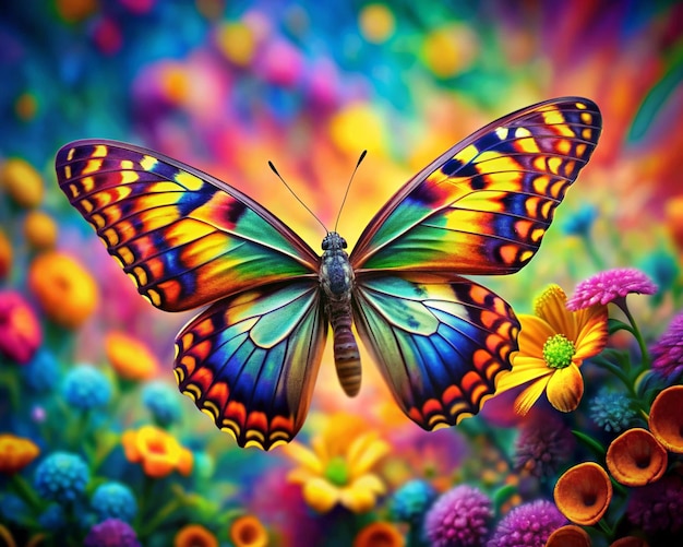 Butterfly flying over vibrant natures colorful patterns generative AI