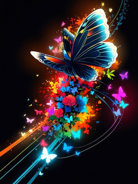 Butterfly flying over vibrant natures colorful patterns