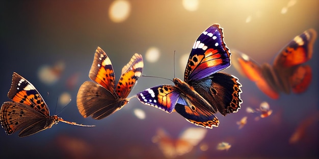 A butterfly from the color background panorama AI Generated