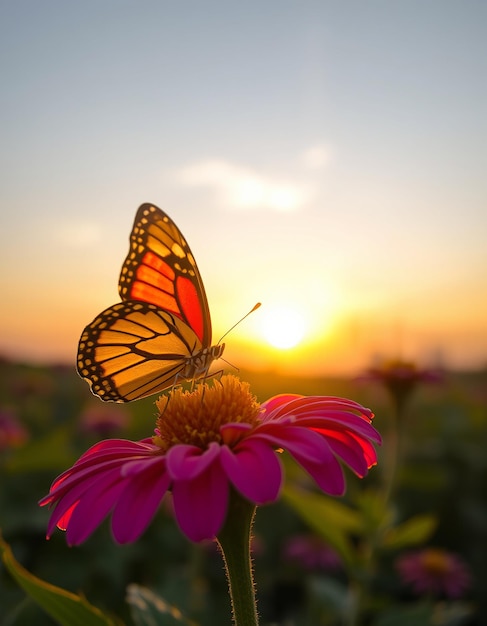 Photo butterfly in the garden at sunset bg