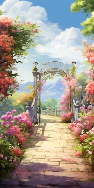 Butterfly Garden Walkway A Spectacular Anime Artwork With Vivid Colors