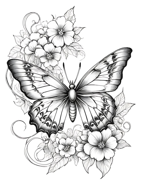 butterfly hand drawing and sketch smoothly outline shape coloring page ai generated