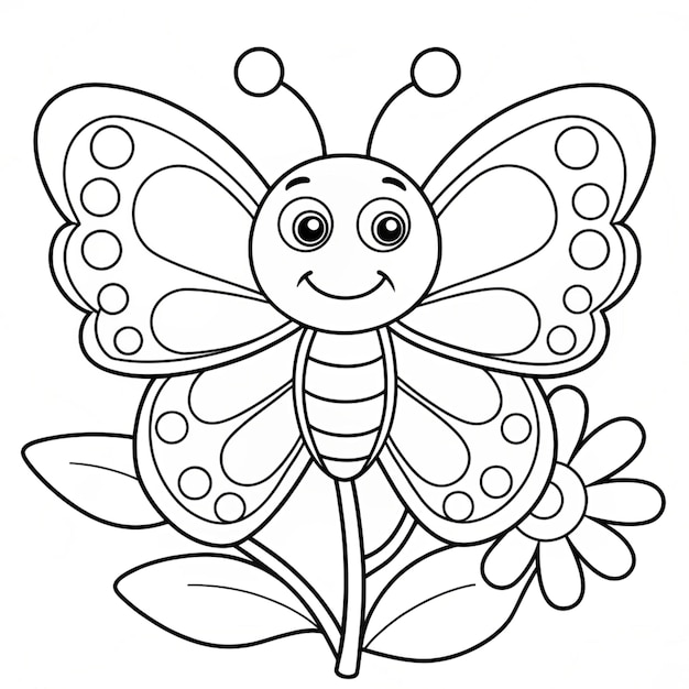 Butterfly illustration Butterfly with flower coloring page for kids