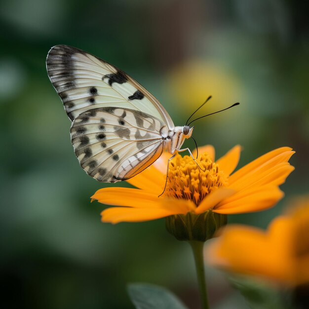 A butterfly is on a flower and the word butterfly is on the side.