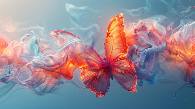 Photo a butterfly is flying through a fire with its wings glowing in the flames