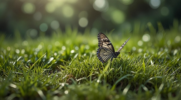 a butterfly is on the grass in the sunlight