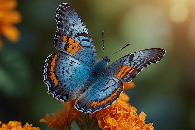 Photo a butterfly is on an orange and the butterfly is on the table