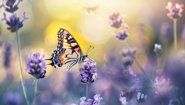 A butterfly is perched on a purple flower by ai generated image