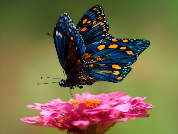 a butterfly is on a pink flower with the butterfly on it