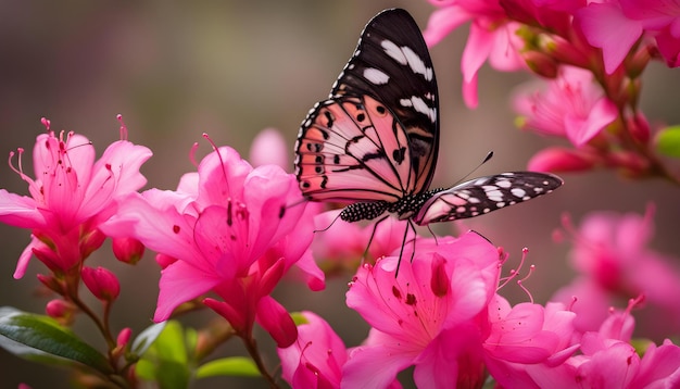 a butterfly is on a pink flower with the number 8 on it