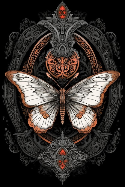 A butterfly is shown with a red diamond in the background.