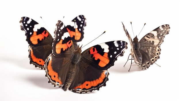 A butterfly is on a white background and the butterflies are facing each other.